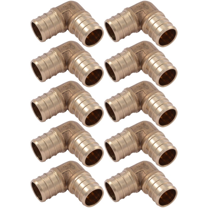 SharkBite 3/4 Inch Crimp 90 Degree Elbow, Pack of 10, Brass Plumbing Fitting, PEX Pipe, PE-RT, UC256LFA10 - Image 1